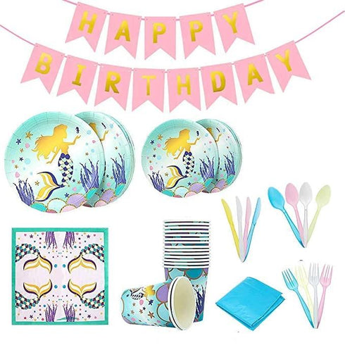 Mermaid Theme Birthday Party Tableware Package (#Type F)